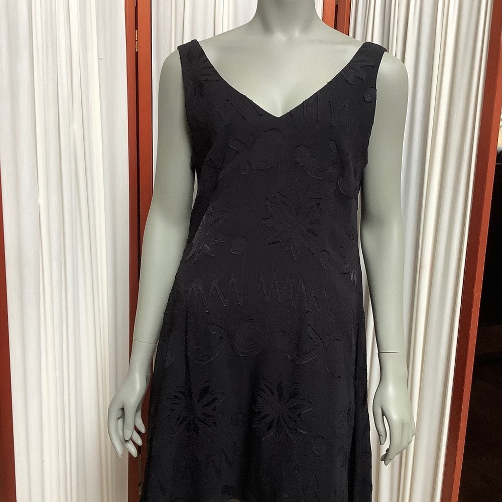 Vintage 90s Nicole Miller Black Sleeveless Dress Low V Back With Tie Size 10